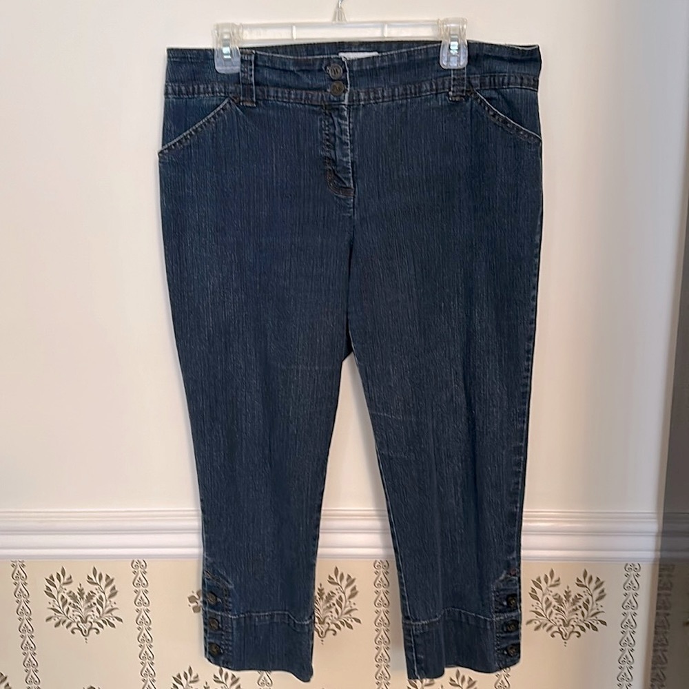 Charter Club Cropped Button Cuff Jeans 14P Cotton Blend Front & Back Pockets